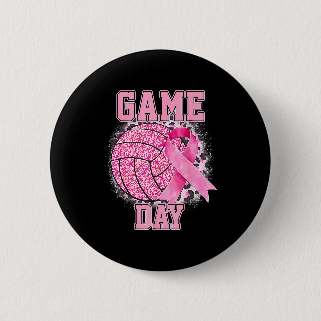 Game Day Volleyball Breast Cancer Awareness Nk Rib Button (Front)