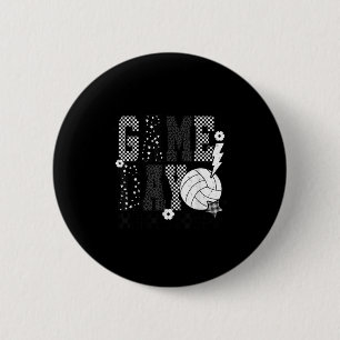 Game Day Volleyball Checkered Funny Volleyball  Button