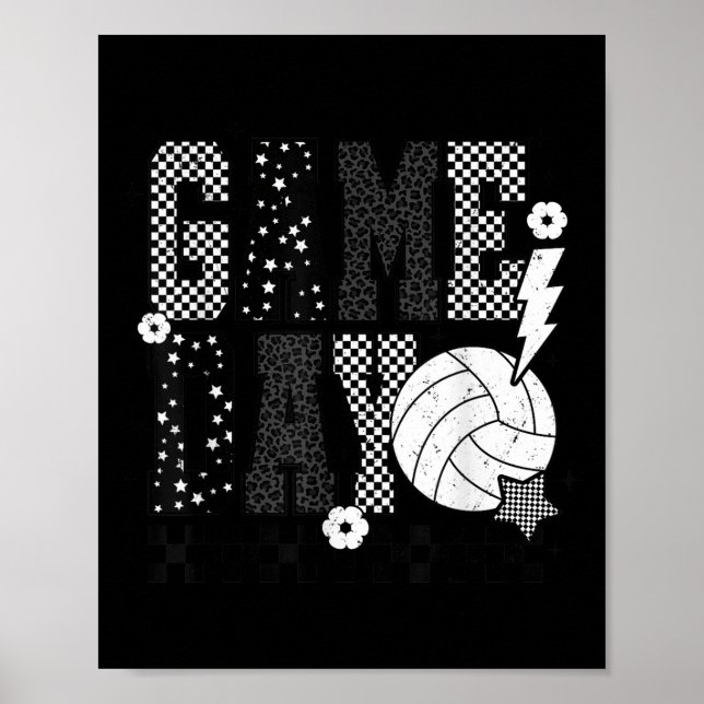 Game Day Volleyball Checkered Funny Volleyball  Poster (Front)