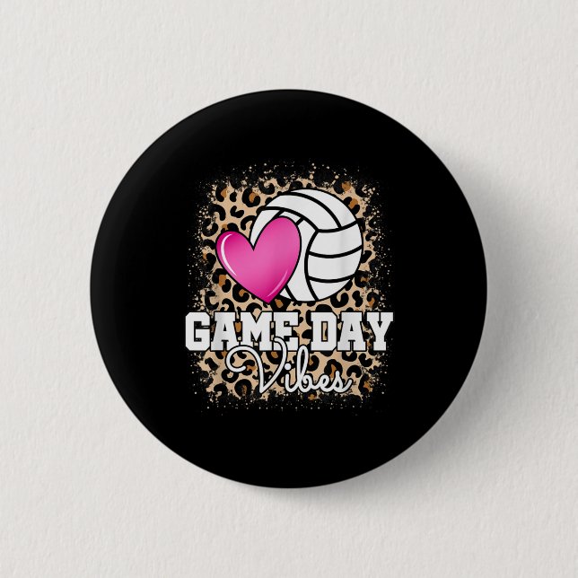 Game Day Volleyball Leopard Print Women Ladies Vol Button (Front)