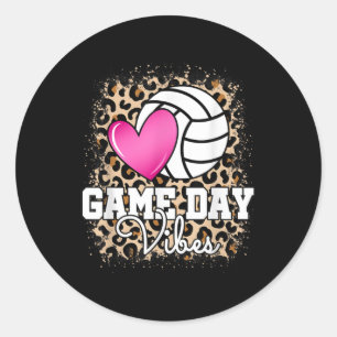 Game Day Volleyball Leopard Print Women Ladies Vol Classic Round Sticker