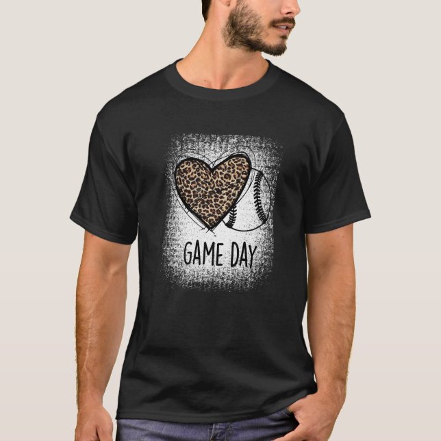 Game Day With Leopard Heart baseball  Mom T-Shirt (Front)