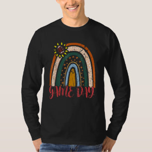 Game Day With Leopard Heart Football  Mom Rainbow T-Shirt