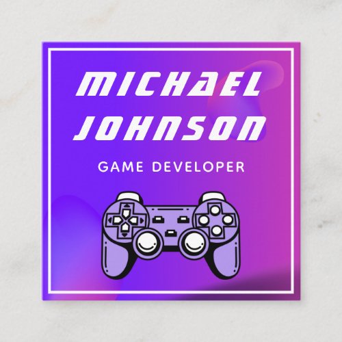 Game Developer Gamer Tester Futuristic Gaming Pink Square Business Card