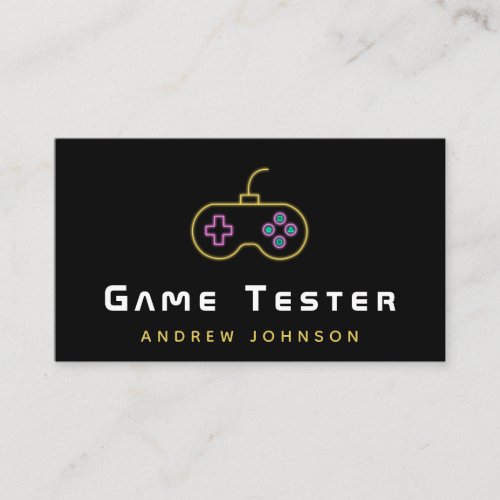 Game Developer Tester Neon Joystick Controller Fun Business Card