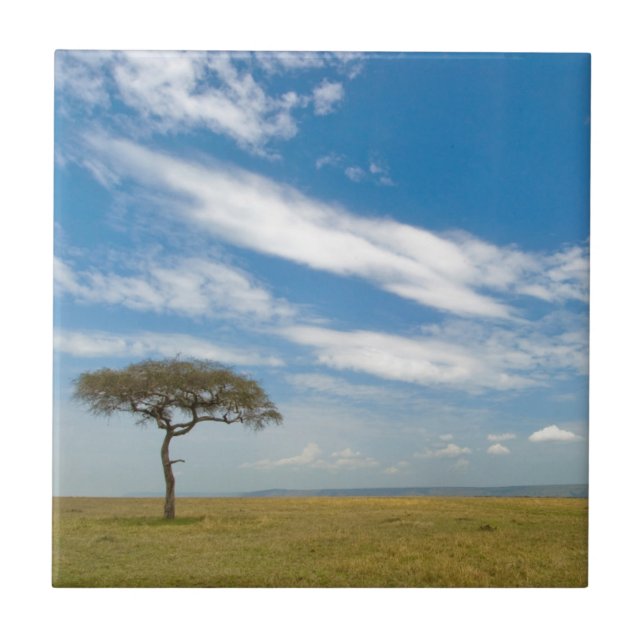 Game drive vehicle on open African plains Tile (Front)
