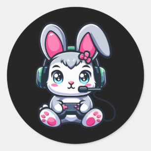 Game Easter Bunny Cute Gamer Girl 1  Classic Round Sticker