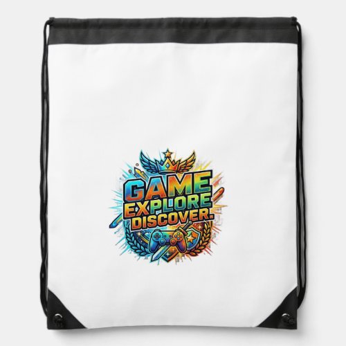 Game, Explore, Discover Drawstring Bag