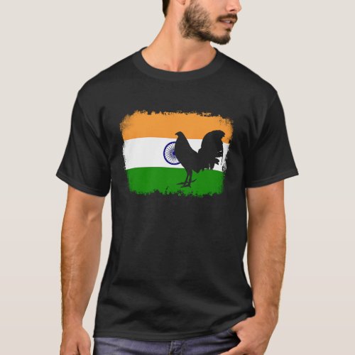 Game fowl vintage India Indian flag gaff rooster G T_Shirt