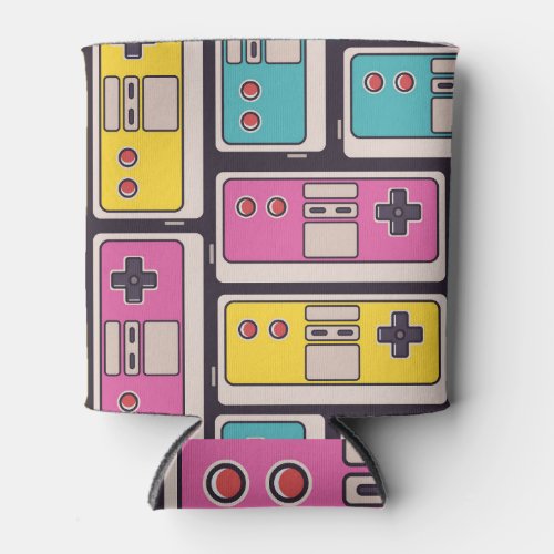 Game Joysticks Colorful Vintage Wallpaper Can Cooler