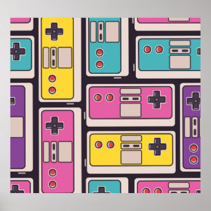 Game Joysticks Colorful Vintage Wallpaper Poster