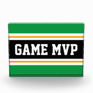 GAME MVP Bold Green Black White Orange Stripes Photo Block