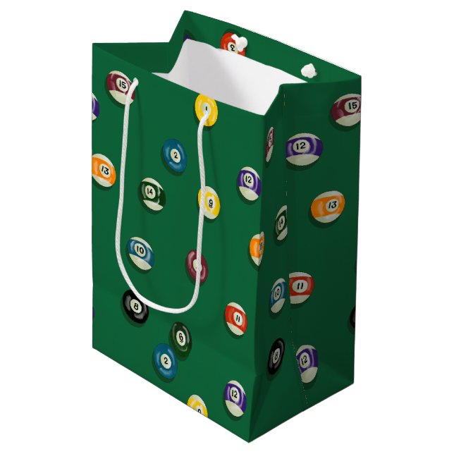 Game Night Birthday Billiards Pool Table Medium Gift Bag (Front Angled)