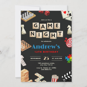 Game Night Birthday Party Fun Board Games Kids Invitation