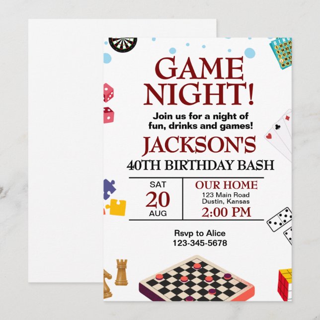 Game Night Birthday Party Invitation (Front/Back)