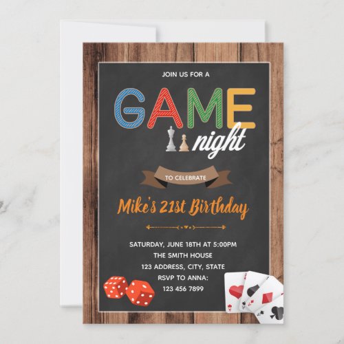 Game night birthday party invitation