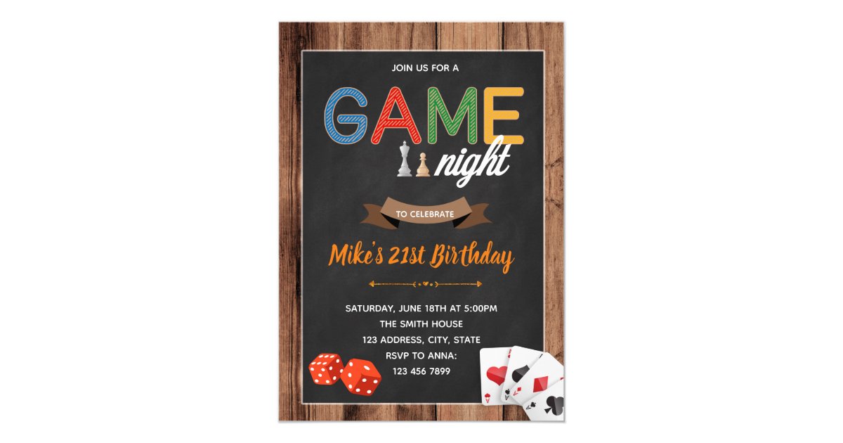 Game night birthday party invitation