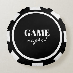 Game Night Black Poker Chips Party Round Pillow