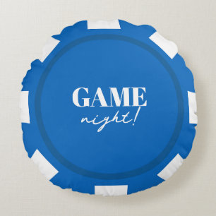 Game Night Blue Poker Chips Party Round Pillow