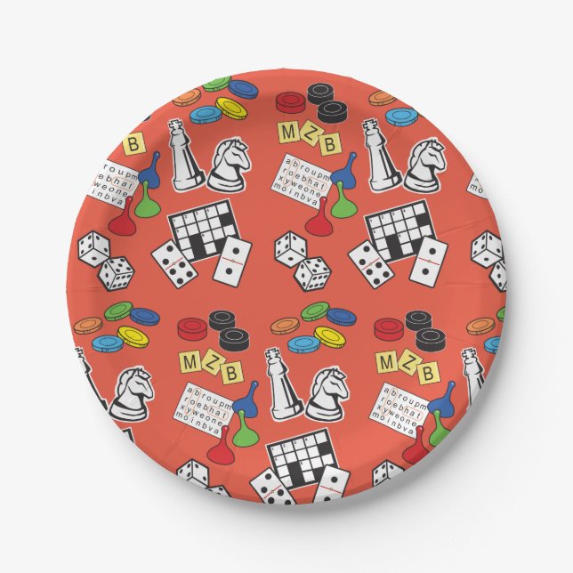 Game Night, Board Games, and Word Puzzles Paper Plates (Front)