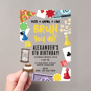 Game Night Board Games Snacks Bruh Birthday Acrylic Invitations