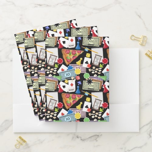 Game Night Board Games Snacks Party Pocket Folder