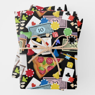 Game Night Board Games Snacks Party Wrapping Paper Sheets