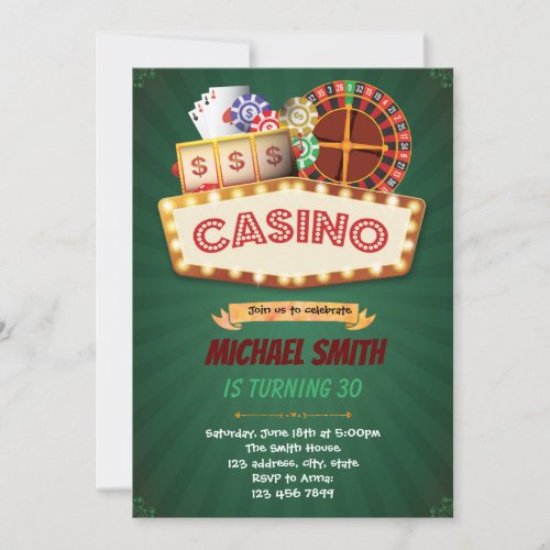 Game night casino birthday invitation