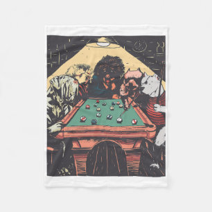 Game Night Dogs On Billiards Pool Table Shooting 8 Fleece Blanket