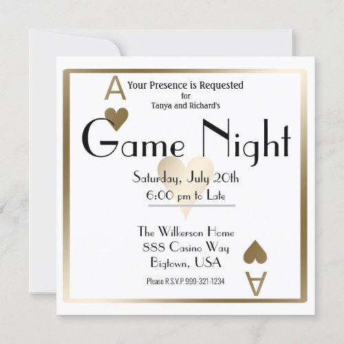 Game Night Gold Ace of Hearts Invitation