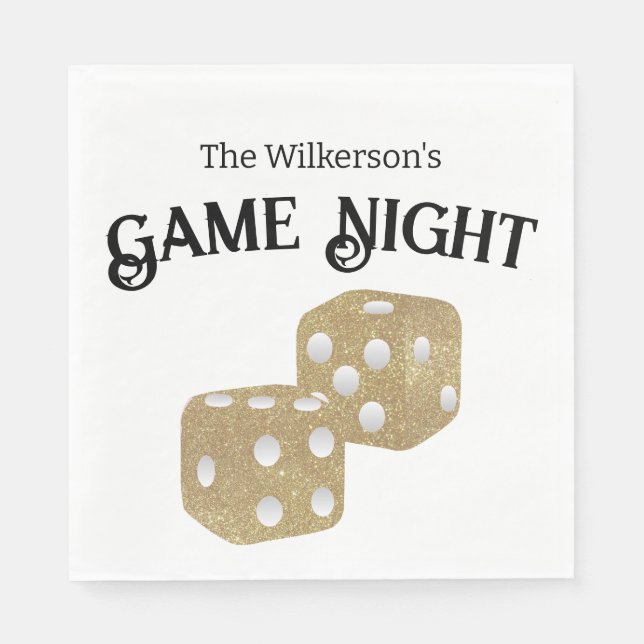 Game Night Gold Glitter Dice Napkins (Front)