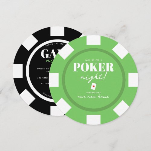 Game Night Green Black Poker Chips Party Invitation