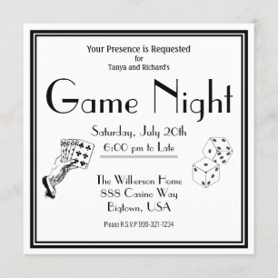 Game Night Party Invitation Black and White