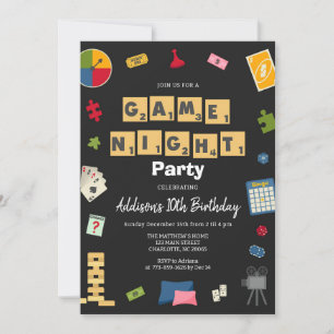Game Night Party Kids Birthday Invitation