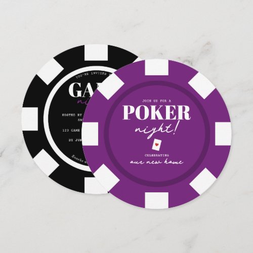 Game Night Purple Black Poker Chips Party Invitation