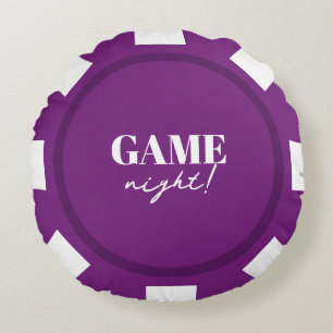 Game Night Purple Poker Chips Party Round Pillow