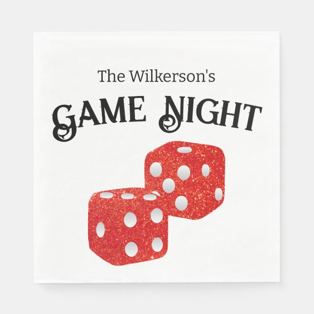 Game Night Red Glitter Dice Napkins (Front)