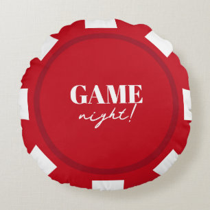 Game Night Red Poker Chips Party Round Pillow