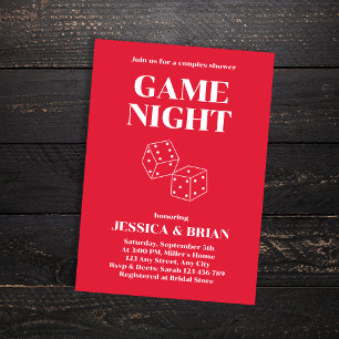 Game Night Red Retro Font Dices Couples Shower Invitation