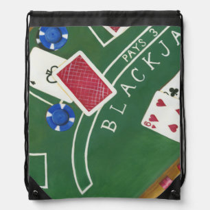 Game of Blackjack with Chips by Chariklia Zarris Drawstring Bag