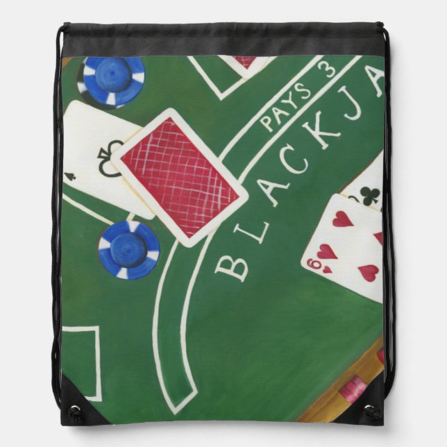 Game of Blackjack with Chips by Chariklia Zarris Drawstring Bag (Front)