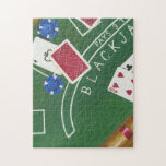 Game of Blackjack with Chips by Chariklia Zarris Jigsaw Puzzle<br><div class="desc">Ace's up! This dazzling piece by Chariklia Zarris shows a game of blackjack being played. Stacks of chips wait to be bet and cards wait to be flipped over. Purchase a copy today!</div>