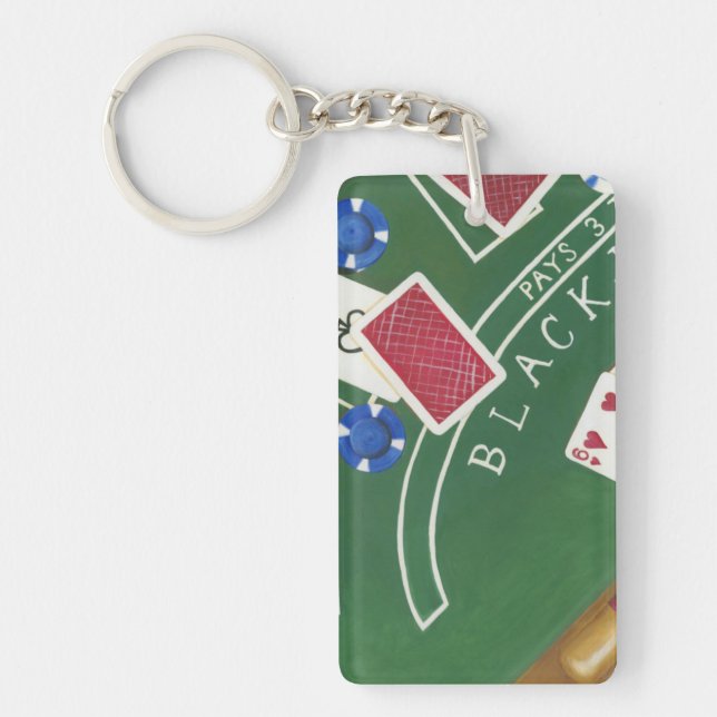 Game of Blackjack with Chips by Chariklia Zarris Keychain (Front)