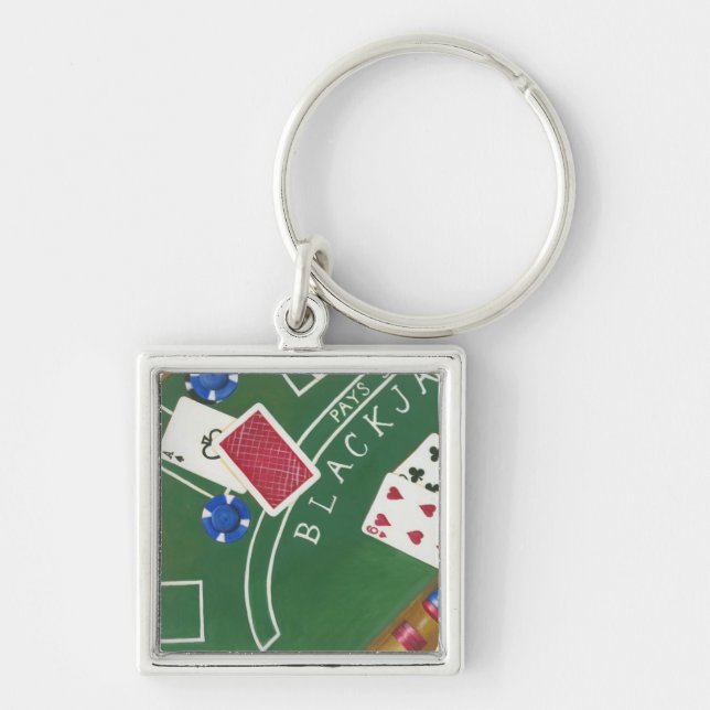 Game of Blackjack with Chips by Chariklia Zarris Keychain (Front)