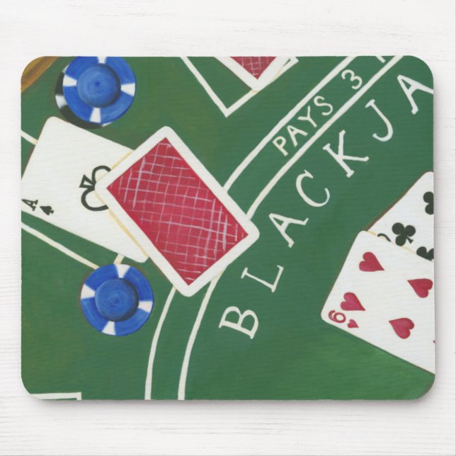Game of Blackjack with Chips by Chariklia Zarris Mouse Pad (Front)