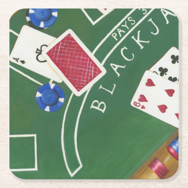 Game of Blackjack with Chips by Chariklia Zarris Square Paper Coaster (Front)