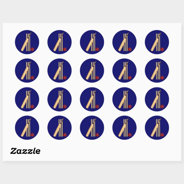 Game of Cricket, bat and ball, Classic Round Sticker (Sheet)