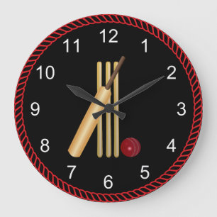 Game of Cricket, Bat and Ball Large Clock
