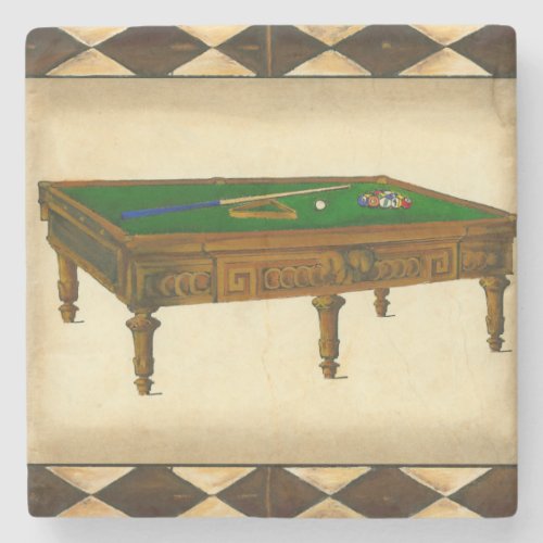 Game of Eight Ball on Billiards Table Stone Coaster