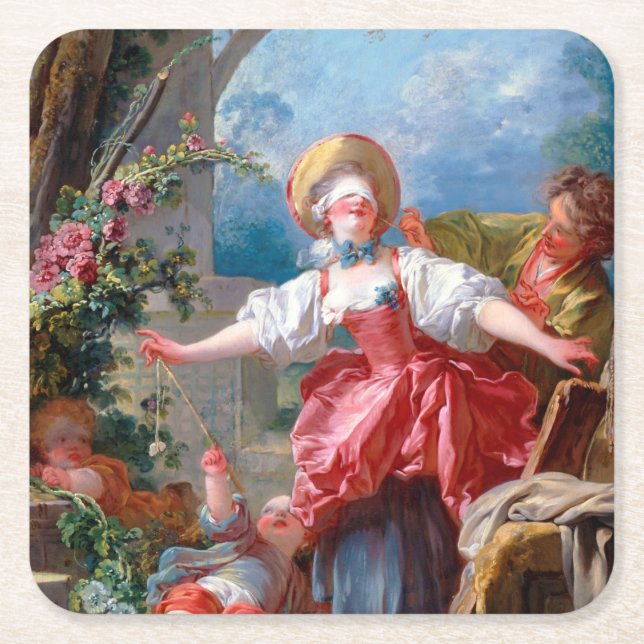Game of Tag, Fragonard Square Paper Coaster (Front)
